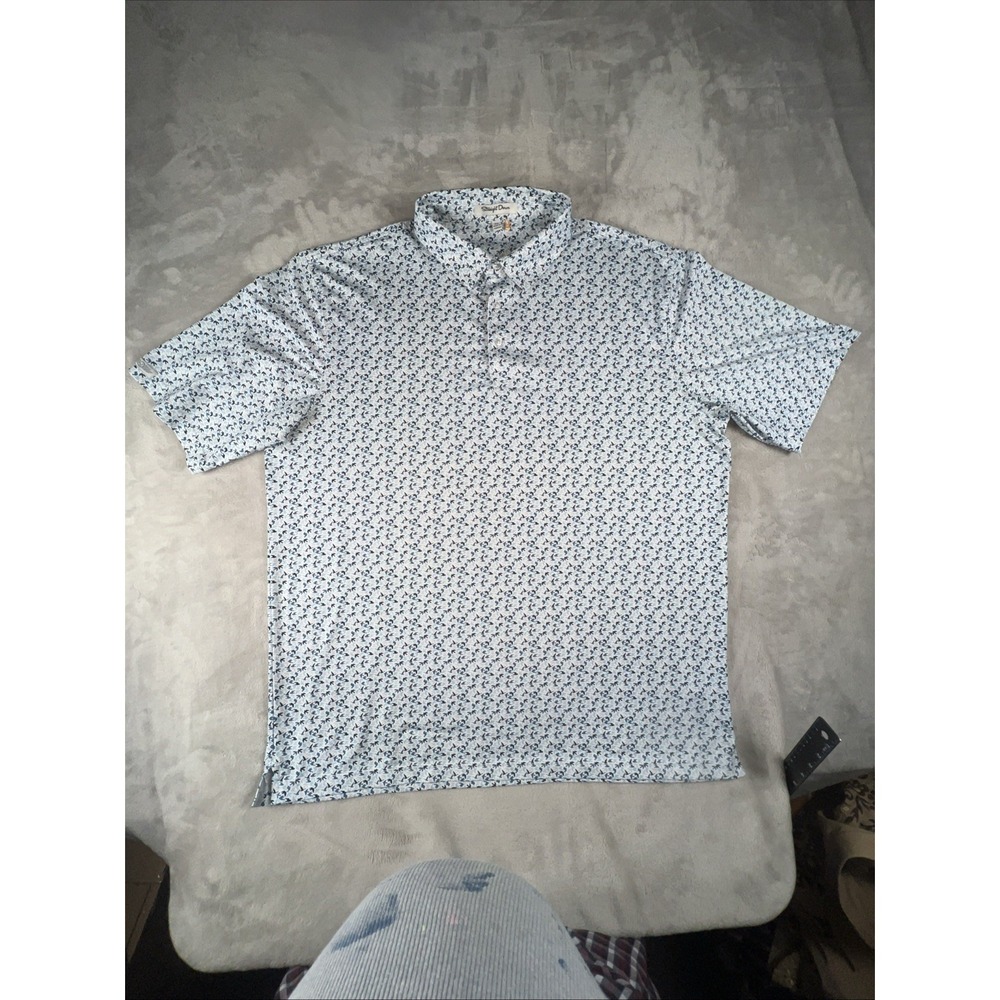 Straight Down  Golf Polo Shirt Men 2XL UPF 50 All Over Bird Print Stretch